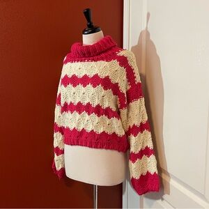 Grey Collective Women’s Open Weave Honeycomb Pullover Cowl Turtleneck Sweater‎